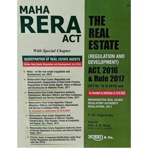 Aarti & Company's MahaRERA Act | The Real Estate (Regulation and Development) Act, 2016 & Rule 2017 by Y. M. Agarwala, Adv. A. B. Shah